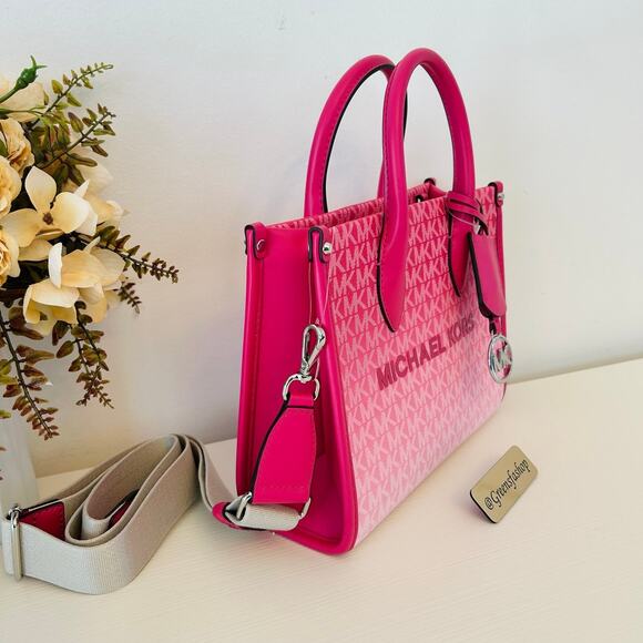 Michael Kors Mirella Small Ombré Signature Logo Crossbody Bag Dragonfruit - Picture 4 of 11